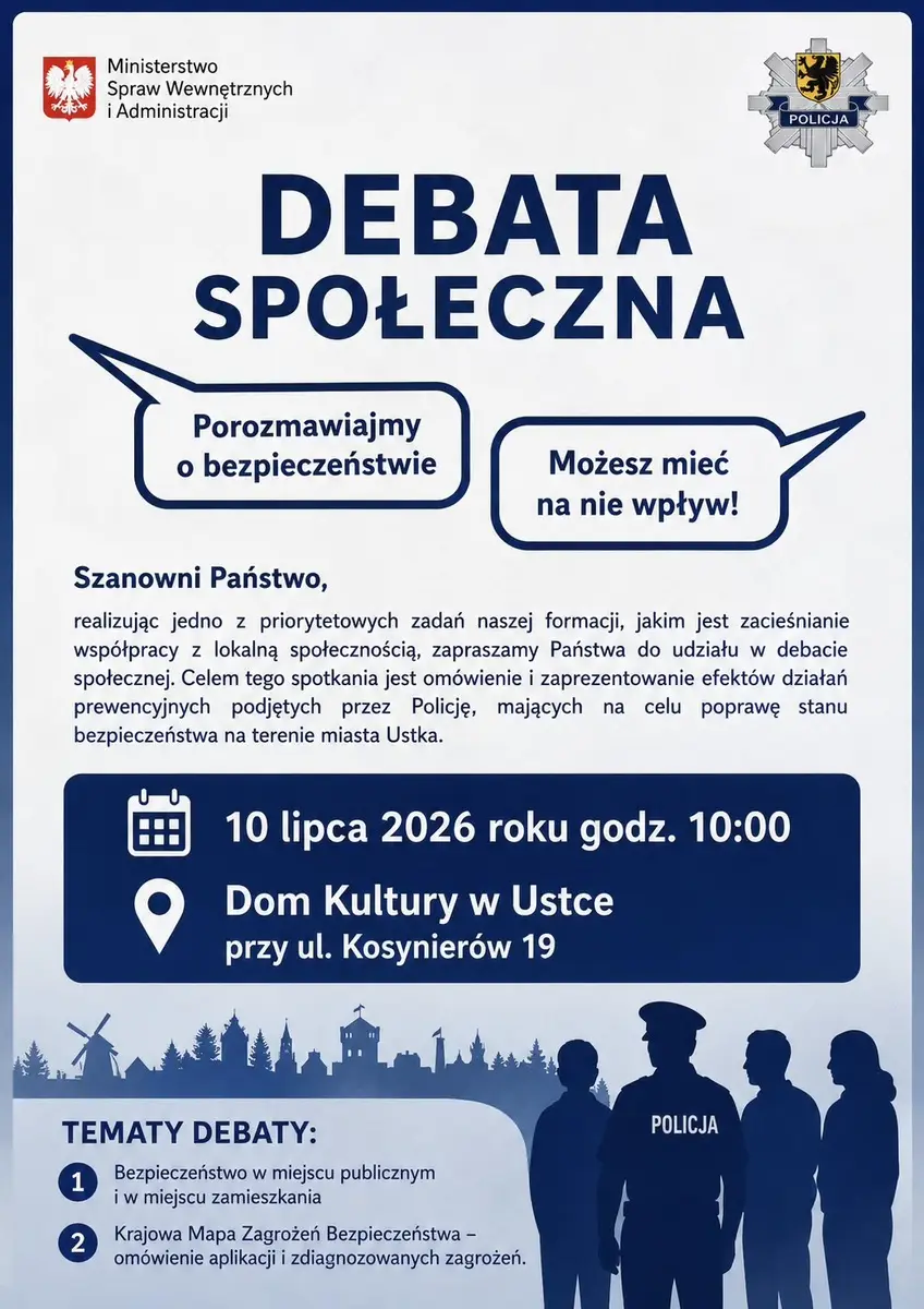 Debata społeczna o bezpieczeństwie w Ustce 10 lipca 2026 roku