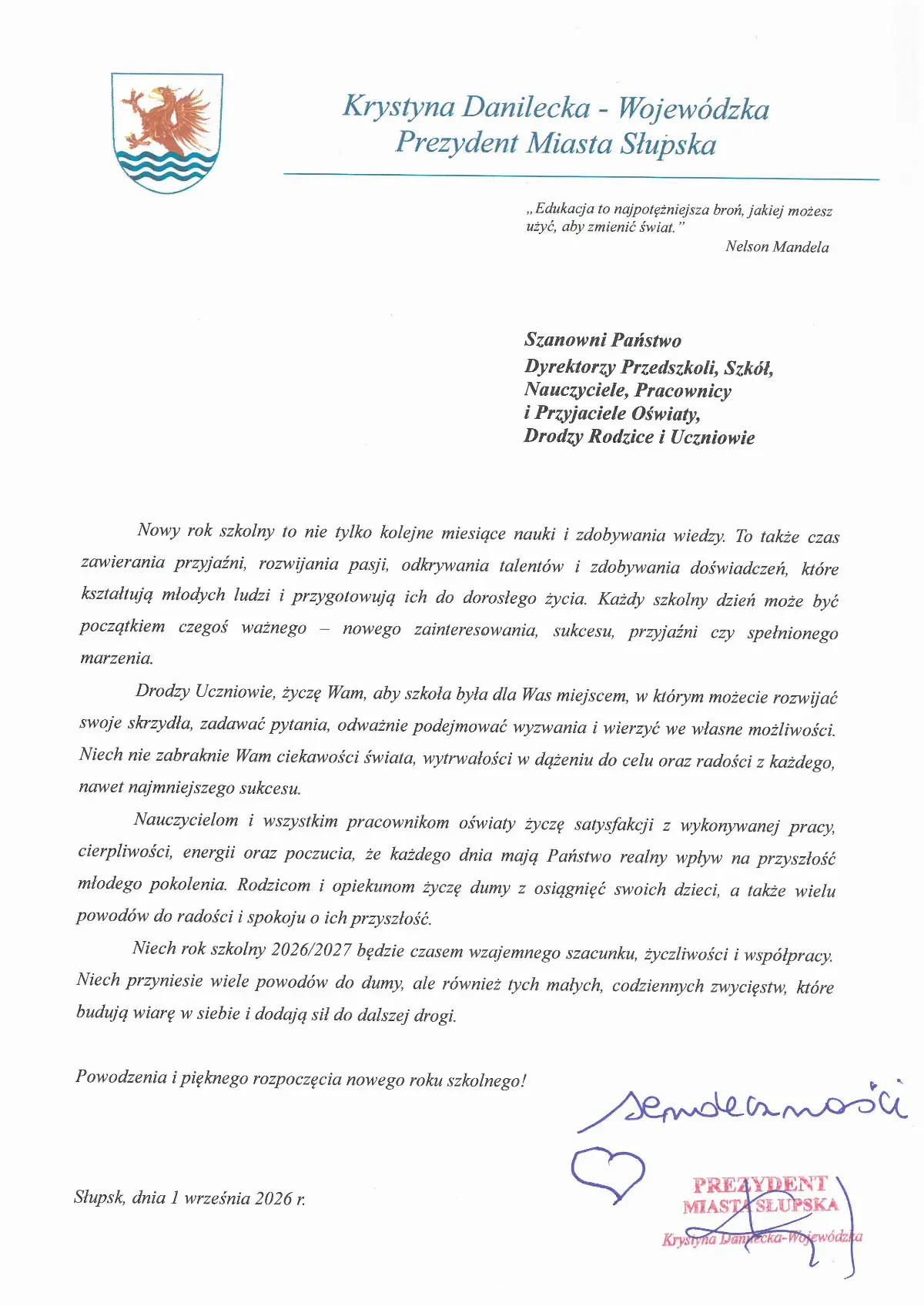 Życzenia noworoczne od Prezydent Miasta Słupska